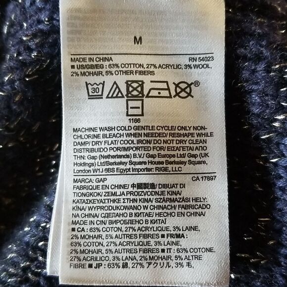 Gap V-Neck Pullover Long Sleeve Wool Blend Blue Sweater Size Medium - Picture 5 of 6